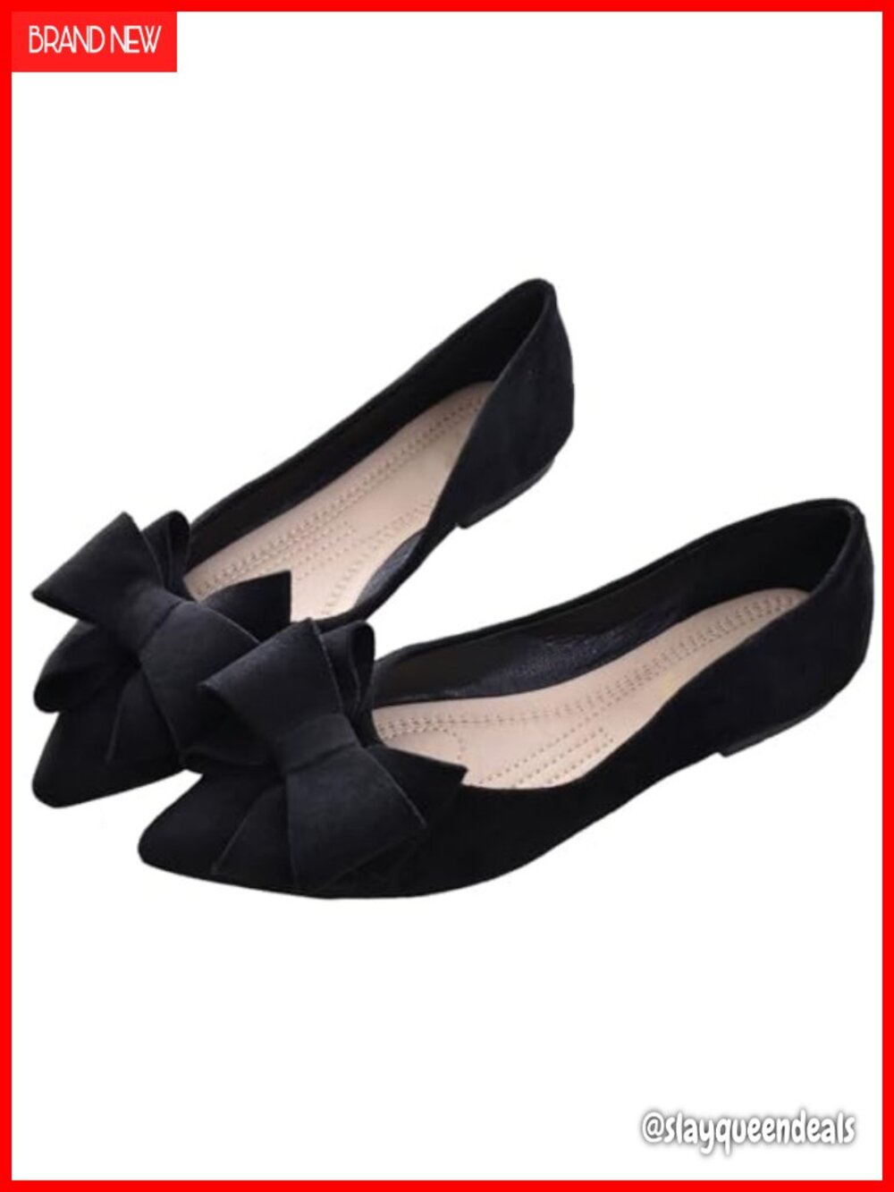Women's Suede Pointed Toe Bow Ballet Flats Slip-On Dress Shoes